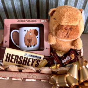 Cesta com Pelúcia Capivara e Chocolates